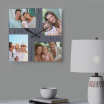 Beste vader ooit 4 Foto Collage Gray Vierkante Klok<br><div class="desc">Moderne fotoklok voor de beste vader ooit in een neutraal kleurenpalet om uw decor aan te passen. Het ontwerp is geletterd met "beste vader ooit [jaar]" in een vage lettertypografie en u kunt het jaar aanpassen en ook vader aan papa of papa bewerken, bijvoorbeeld, indien nodig. Het fotomalplaatje creëer automatisch...</div>