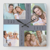 Beste vader ooit 4 Foto Collage Gray Vierkante Klok (Voorkant)
