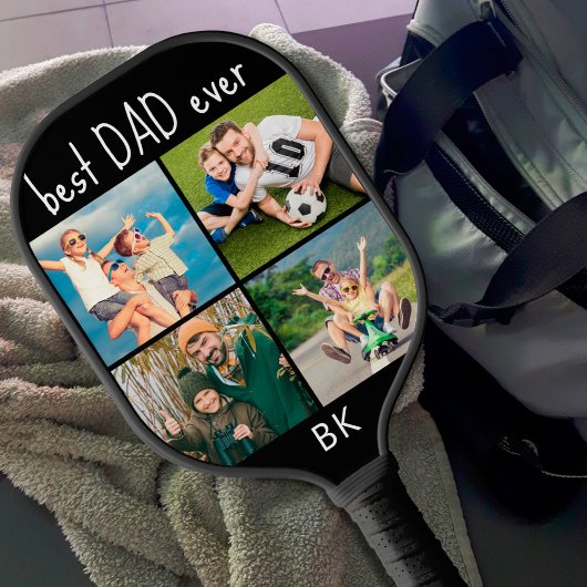 Beste vader ooit 4 Foto Collage Monogram Uw Kleur Pickleball Paddle