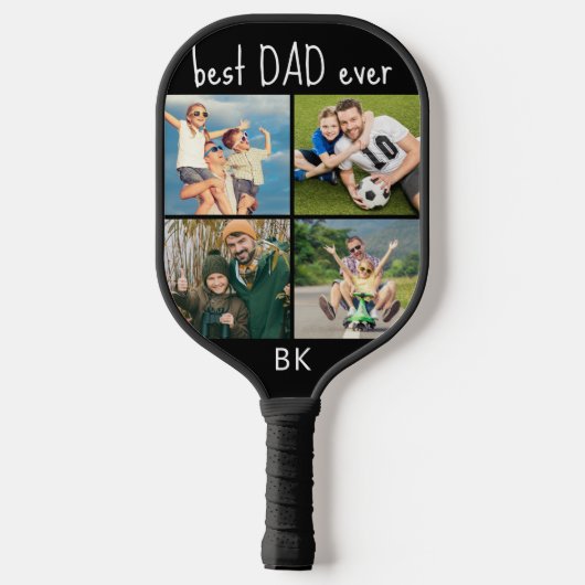 Beste vader ooit 4 Foto Collage Monogram Uw Kleur Pickleball Paddle (Achterkant)