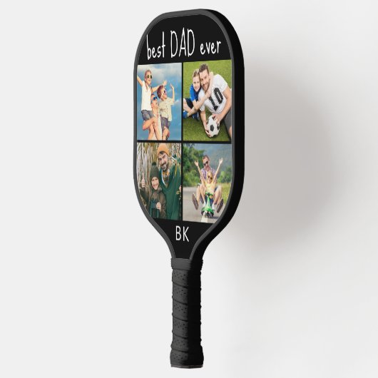 Beste vader ooit 4 Foto Collage Monogram Uw Kleur Pickleball Paddle (Links)
