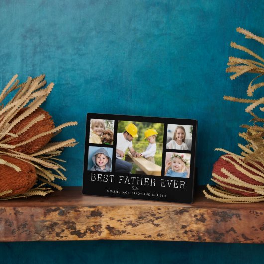 Beste Vader Ooit 5-Foto Collage Eenvoudige Custom Fotoplaat (Zijkant)