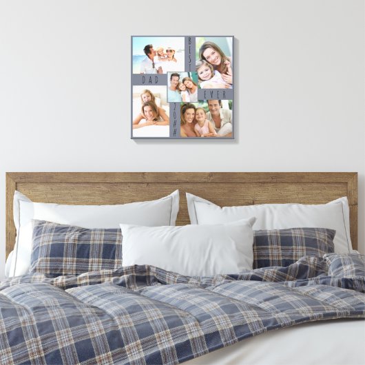 Beste vader ooit 5 Foto Collage Gray Blue Square Canvas Afdruk (Insitu (Slaapkamer))