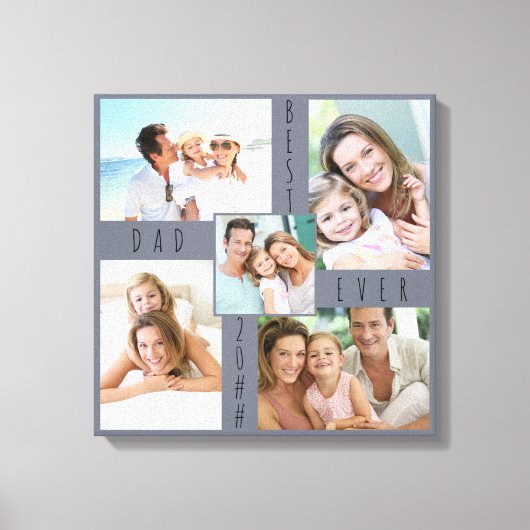 Beste vader ooit 5 Foto Collage Gray Blue Square Canvas Afdruk (Voorkant)