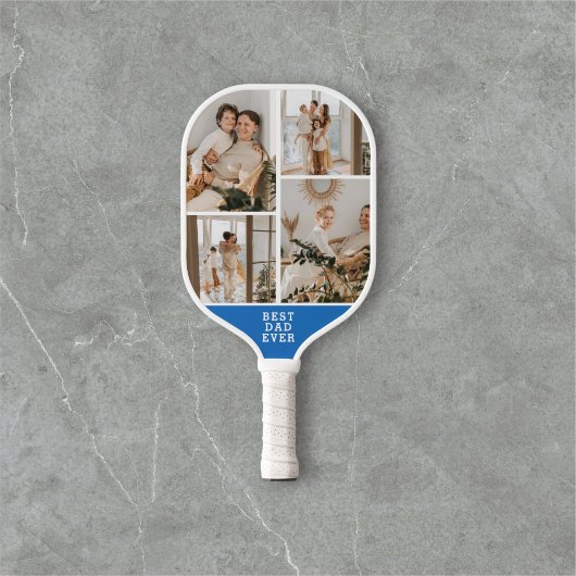 Beste vader ooit 8 foto collage blauw pickleball paddle