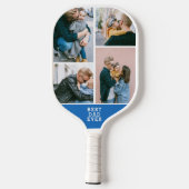 Beste vader ooit 8 foto collage blauw pickleball paddle (Achterkant)