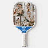 Beste vader ooit 8 foto collage blauw pickleball paddle (Voorkant)