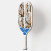 Beste vader ooit 8 foto collage blauw pickleball paddle (Links)