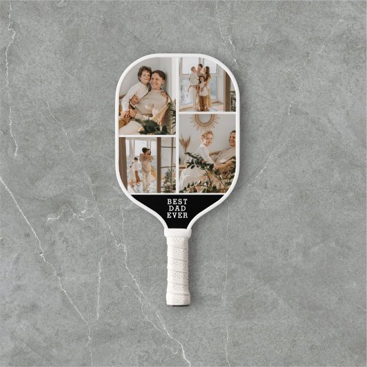 Beste vader ooit 8 foto collage zwart pickleball paddle