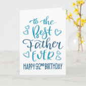 Beste vader ooit 92e verjaardag typografie in blau kaart (Gele Bloem)