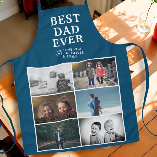 Beste vader ooit Aangepast 6 Foto Collage Blauw Schort
