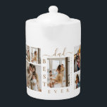 Beste vader ooit Aangepast 6 Foto Collage Theepot<br><div class="desc">Voeg zes foto-collage toe voor het gezin met de "BEST DAD EVER"-typografie in een gouden en witte achtergrondkleur in een elegant,  chic en modern design met familienaam en jaar. Het kan een geweldige cadeauidee zijn voor je vader op elk moment,  speciaal voor vaderdag.</div>