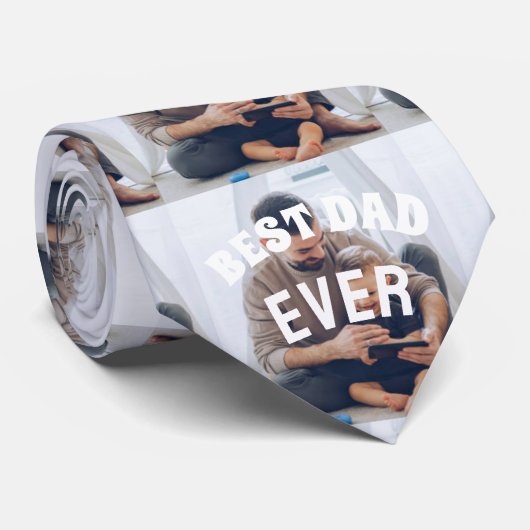 Beste vader ooit Aangepast Foto collage Creëer Je  Stropdas (Opgerold)