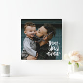 Beste vader ooit Aangepast Foto Vaderdag Cadeau   Vierkante Klok (Huis)