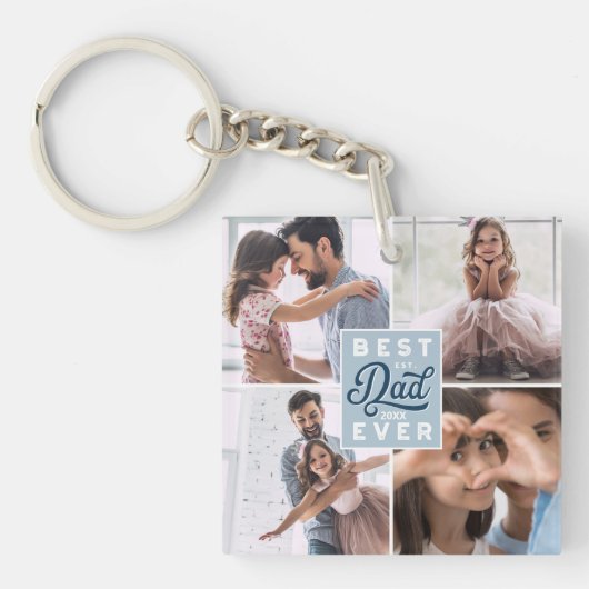 Beste vader ooit Aangepast Vier Foto Familie Colla Sleutelhanger (Voorkant)