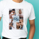 Beste vader ooit Aangepast Vier Fotoserie Collage T-shirt<br><div class="desc">Show je geweldige vader gewoon hoe geweldig hij is met ons aangepaste 'beste vader ooit' fotocollage t-shirt. Het ontwerp is voorzien van de functie "Beste vader ooit" in een stijlvol, stijlvol design in blauw blauw en lichtblauw. Pas aan met een vastgesteld jaar, samen met vier van uw eigen speciale familiefoto's....</div>