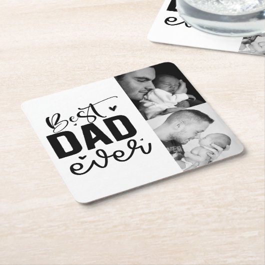 Beste vader ooit aangepaste 2 foto collage kartonnen onderzetters (Schuin)