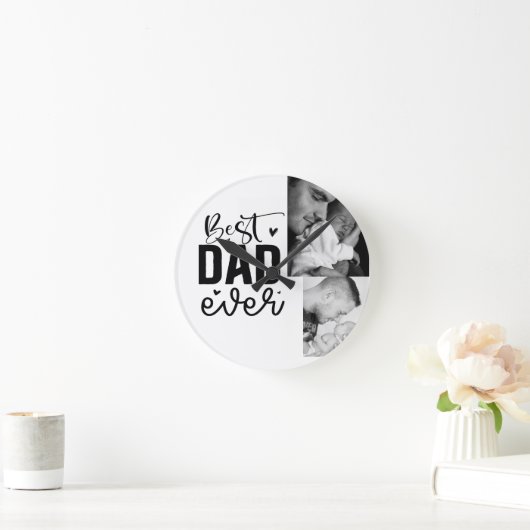 Beste vader ooit aangepaste 2 foto collage ronde klok (Huis)
