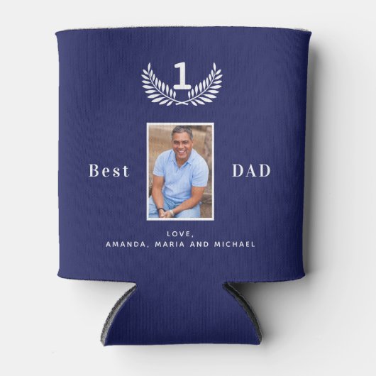 Beste vader ooit aangepaste blauwe witte marinenam blikjeskoeler (Voorkant)