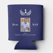 Beste vader ooit aangepaste blauwe witte marinenam blikjeskoeler (Achterkant)