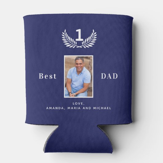 Beste vader ooit aangepaste blauwe witte marinenam blikjeskoeler (Achterkant)