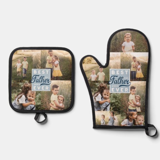 Beste vader ooit aangepaste familie foto collage ovenwant & pannenlap set (Voorkant)
