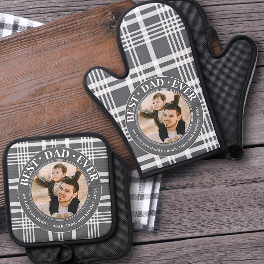 Beste vader ooit aangepaste familiefoto afgespeeld ovenwant & pannenlap set