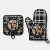 Beste vader ooit aangepaste familiefoto afgespeeld ovenwant & pannenlap set (Voorkant)