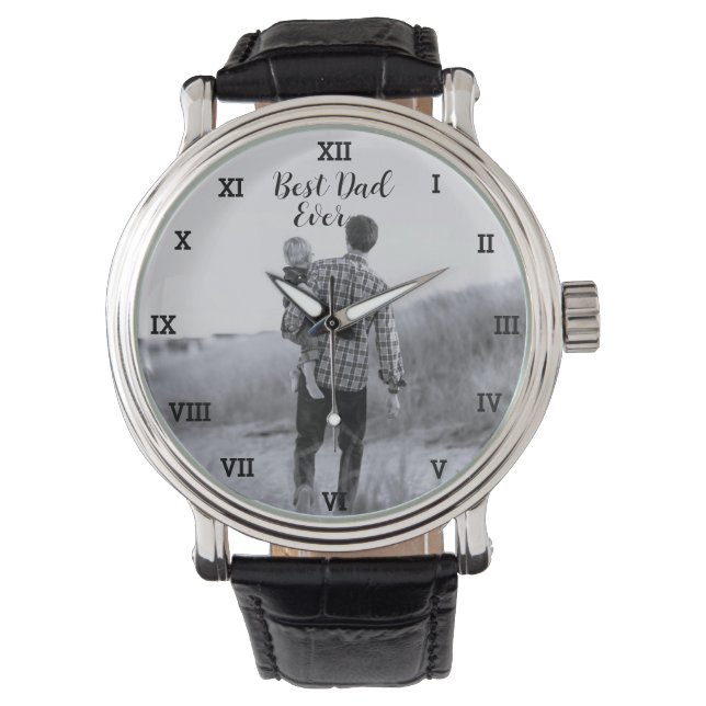 Beste vader ooit aangepaste foto Creëer uw eigen P Horloge (Voorkant)