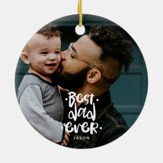 Beste vader ooit Aangepaste Foto Vaderdag Cadeauna Keramisch Ornament (Achterkant)