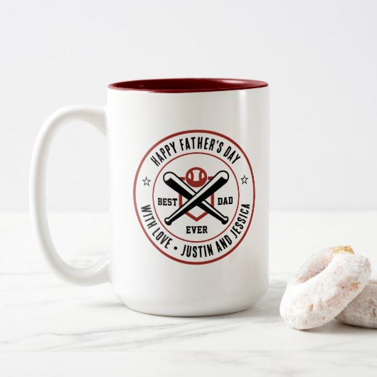  beste vader ooit Aangepaste naam Baseball Logo Tweekleurige Koffiemok (Met donut)