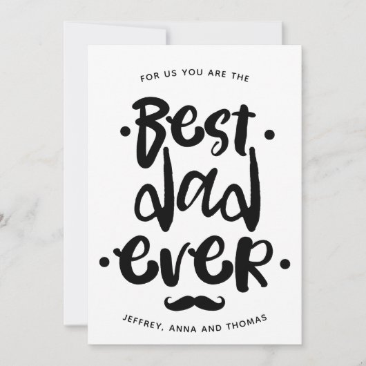 Beste vader ooit Black Script Mustache Vaderdag Feestdagenkaart (Voorkant)