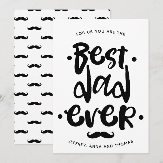 Beste vader ooit Black Script Mustache Vaderdag Feestdagenkaart (Voorkant / Achterkant)