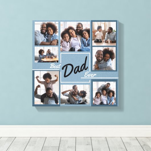 Beste vader ooit blauw Foto Collage vaderdag Canvas Afdruk (Insitu (Houten vloer))