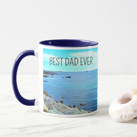 Beste vader ooit Blue Ocean Photo Azure Sky Mok (Met donut)