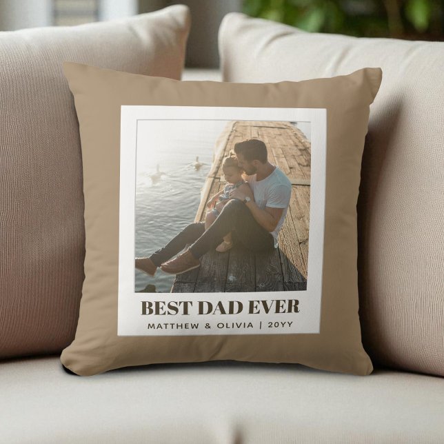 Beste Vader Ooit Bruine Moderne Minimalistische Un Kussen (Best Dad Ever Brown Modern Minimalist Unique Photo Throw Pillow)