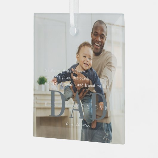 Beste vader ooit | Citaat- en fotocadeau Glas Ornament (Voorkant links)