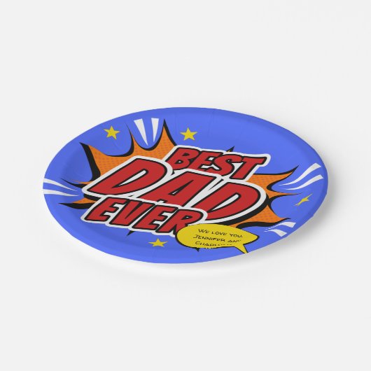 Beste vader ooit Comic Superheld Fathers Dag Papieren Bordje (Gekanteld)