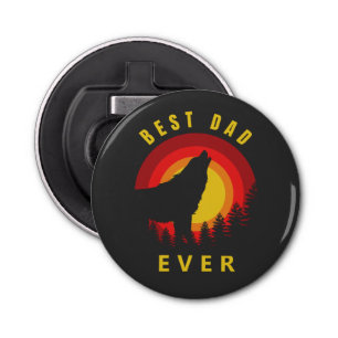 "Beste vader ooit" Coyote Wolf Sunrise Button Flesopener
