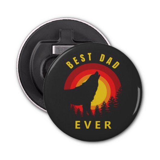 "Beste vader ooit" Coyote Wolf Sunrise Button Flesopener (Voorkant)