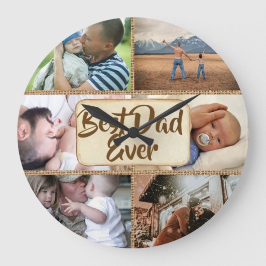 Beste vader ooit DIY 6 foto's bijtend jute afbeeld Grote Klok (Voorkant)