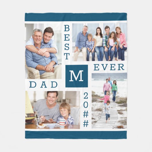 Beste vader ooit Editable Jaar 4 Foto Blauw Fleece Deken (Voorkant)