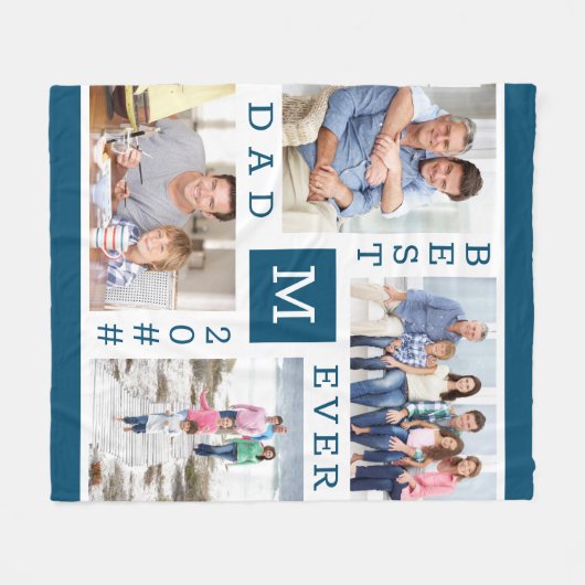 Beste vader ooit Editable Jaar 4 Foto Blauw Fleece Deken (Voorkant (Horizontaal))