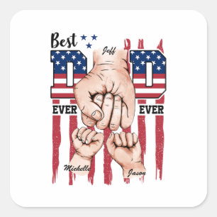 Beste vader ooit - Fist Bump USA Flag - 2 Kinder Vierkante Sticker