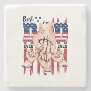 Beste vader ooit - Fist Bump USA Flag - 3 Kinder Stenen Onderzetter