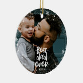 Beste vader ooit Foto Aangepaste naam Snowflake Li Keramisch Ornament (Rechts)
