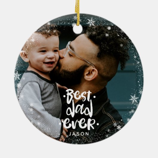 Beste vader ooit Foto Aangepaste naam Snowflake Li Keramisch Ornament (Achterkant)