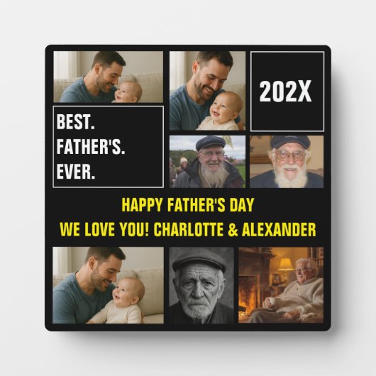 Beste Vader Ooit Foto Collage en Aangepaste Tekst Fotoplaat (Voorkant)
