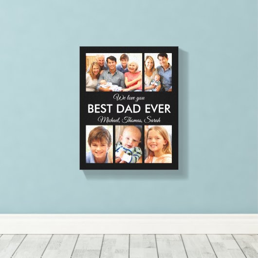 Beste vader ooit Foto Collage Fathers Day Canvas Afdruk (Insitu (Houten vloer))