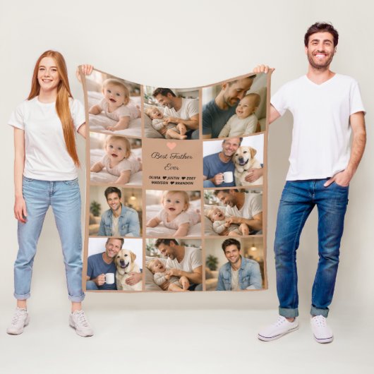 Beste Vader Ooit Foto Collage | Gepersonaliseerd Fleece Deken (In situ)